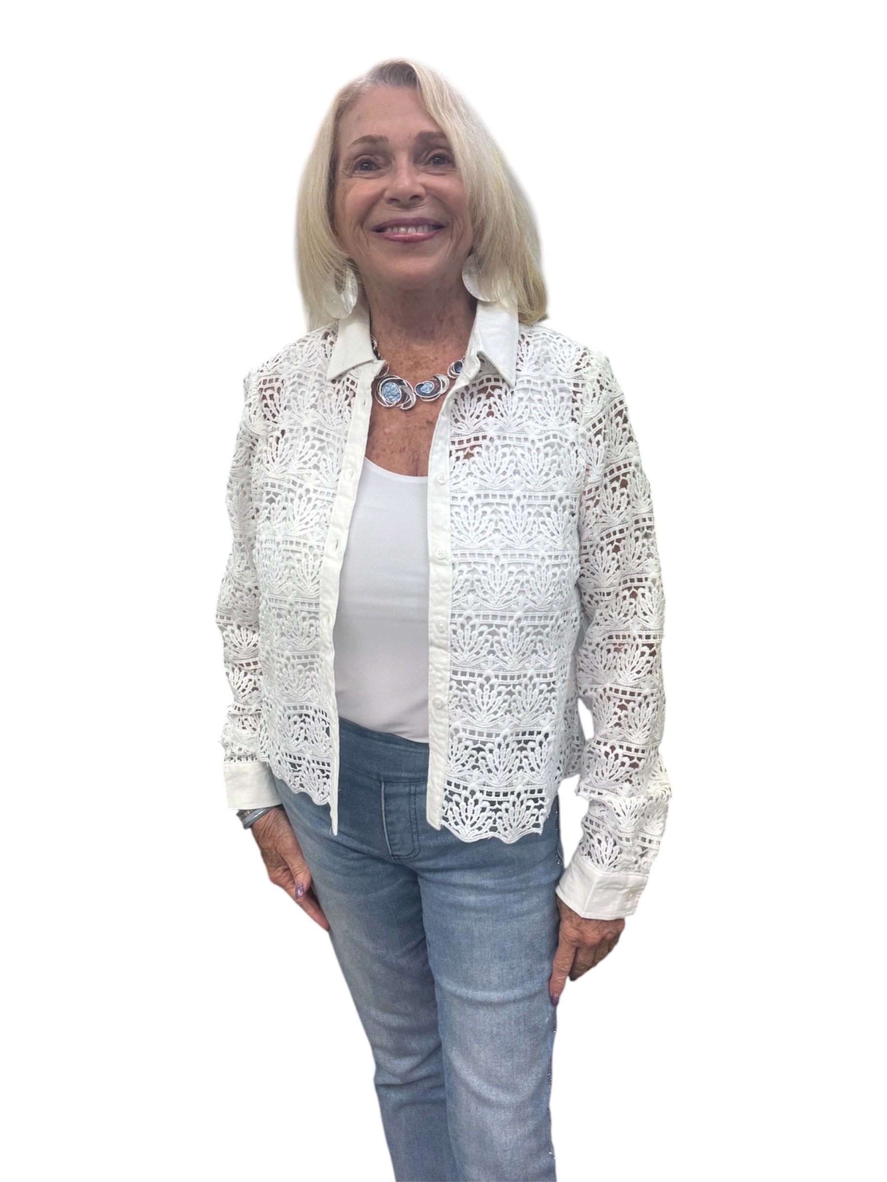 White Lace Long Sleeve Top