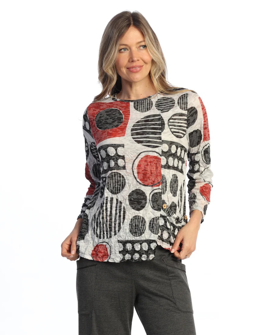 Bimba Crushed Asymmetric Top with Button Accents