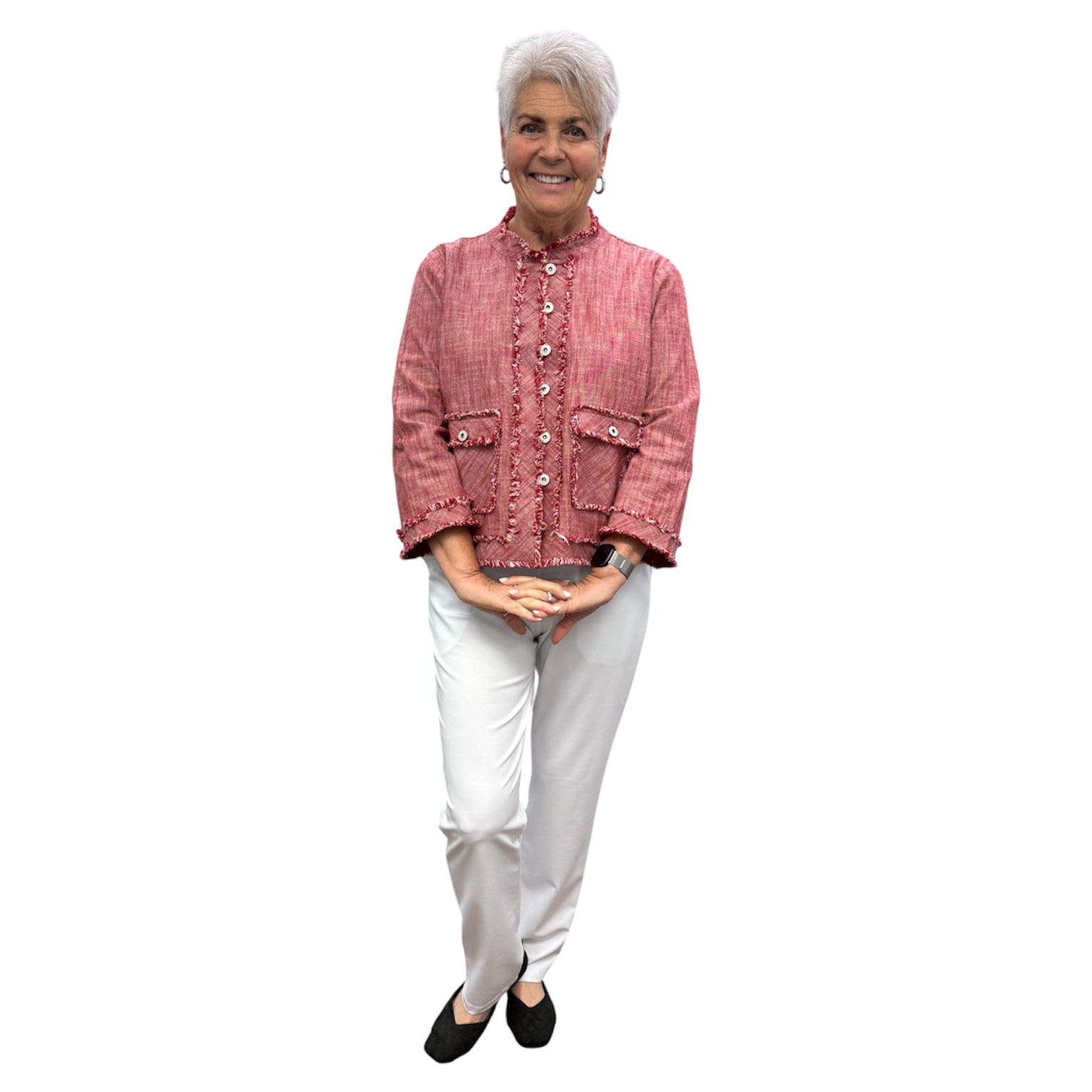 Two Pocket Button Front Stand Collar Woven Jacket