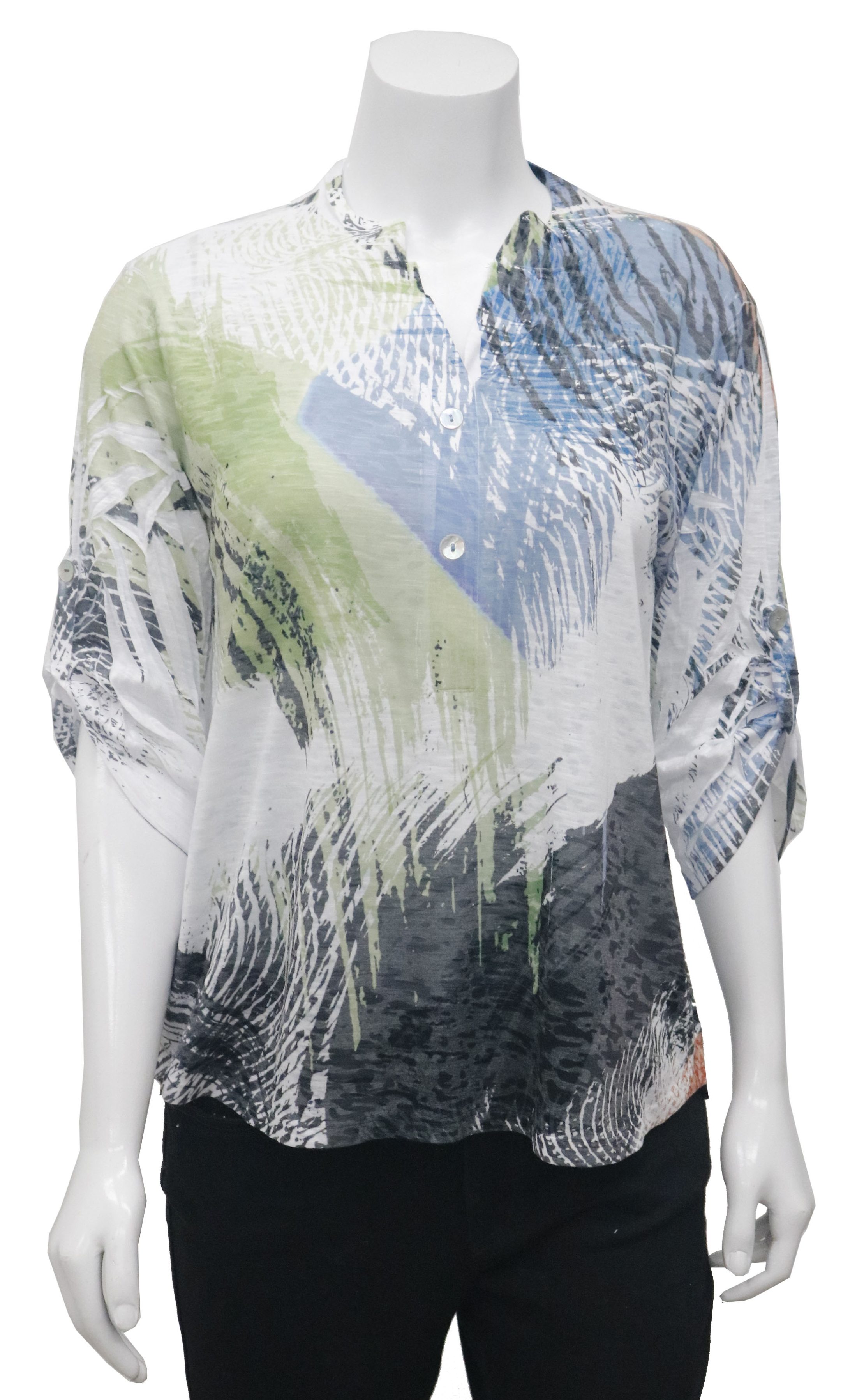 V Neck Button Sleeve