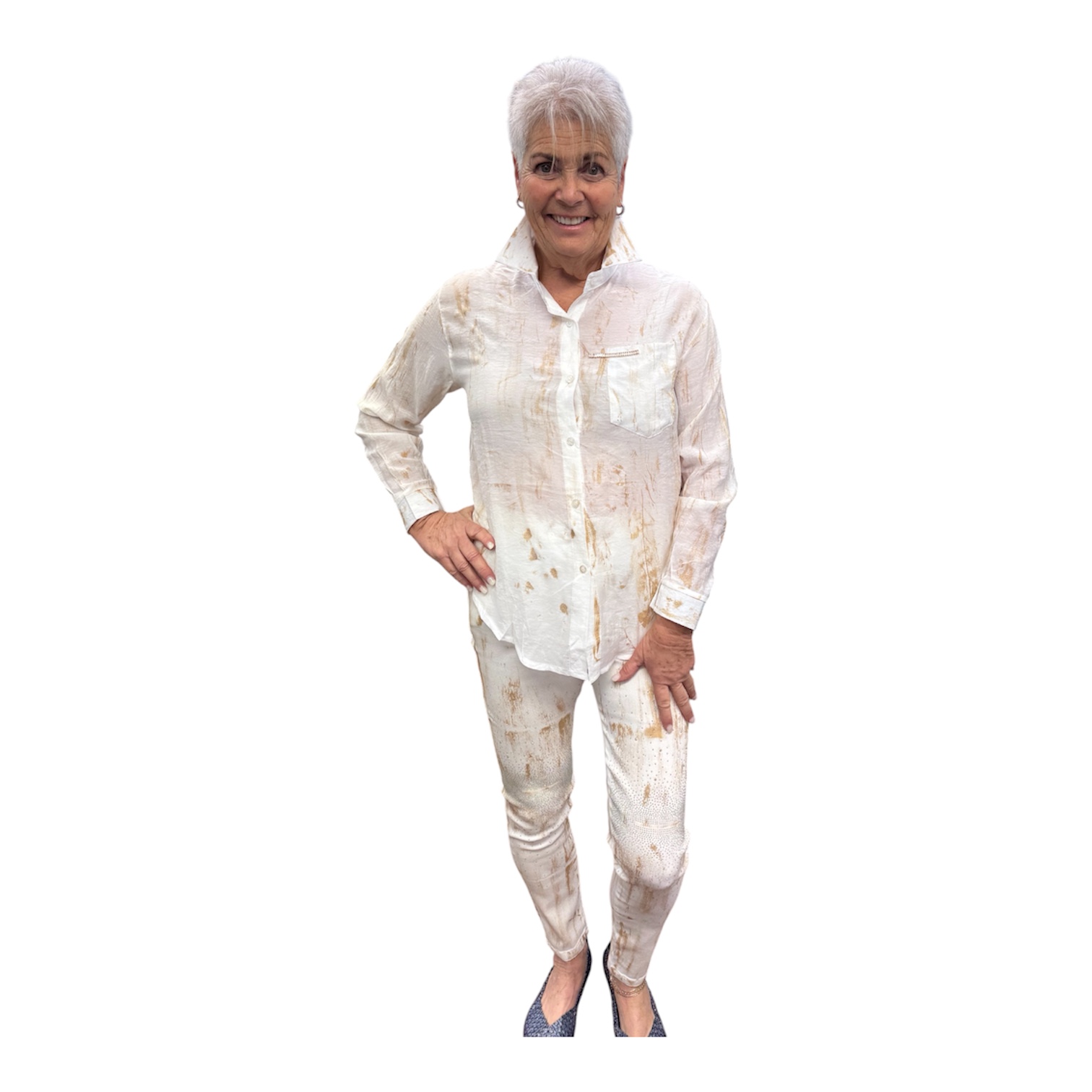 White Pant with Gold and Bling