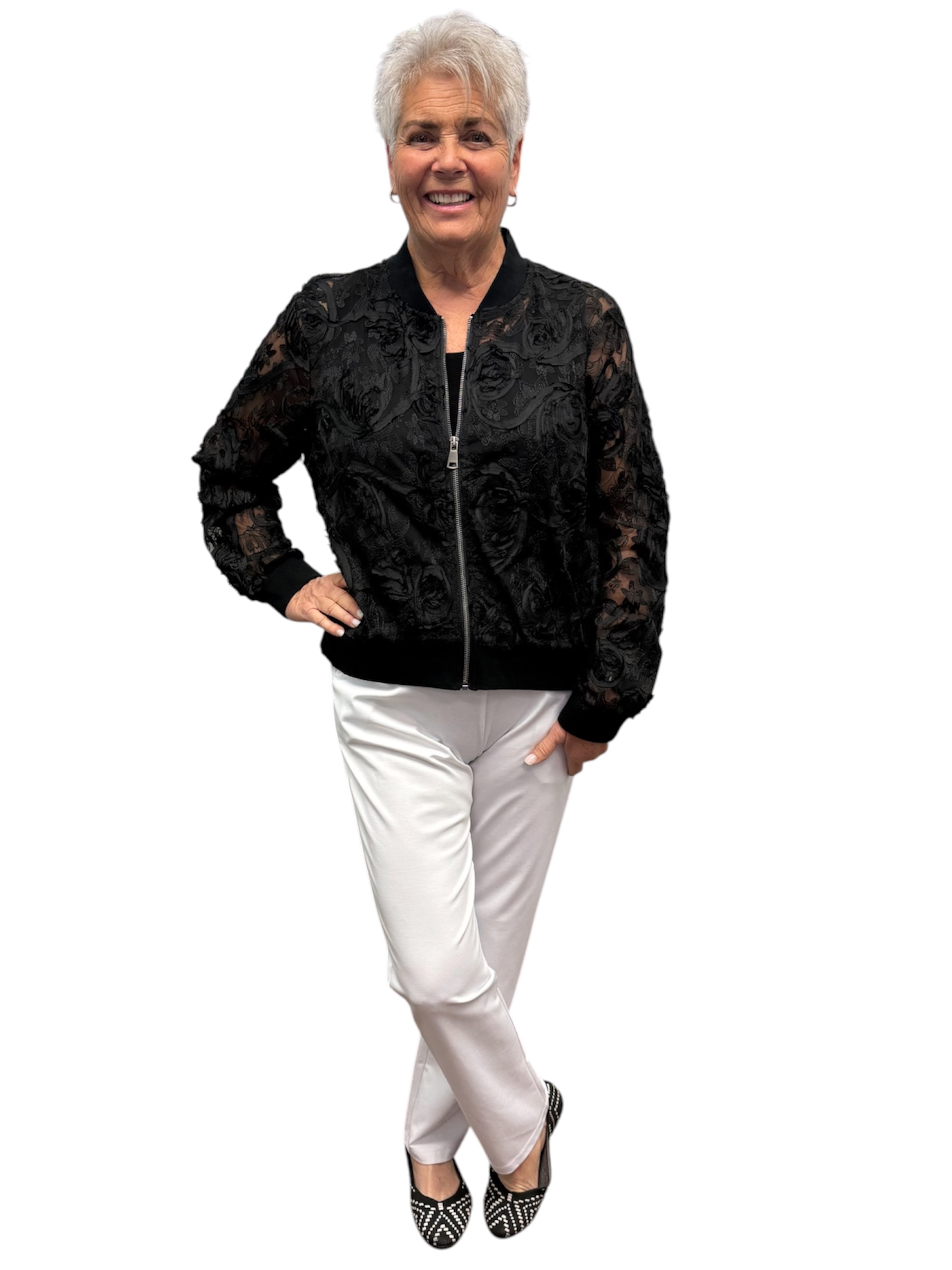 Cuff Long Sleeve Band Collar Zip Front Knit Jacket