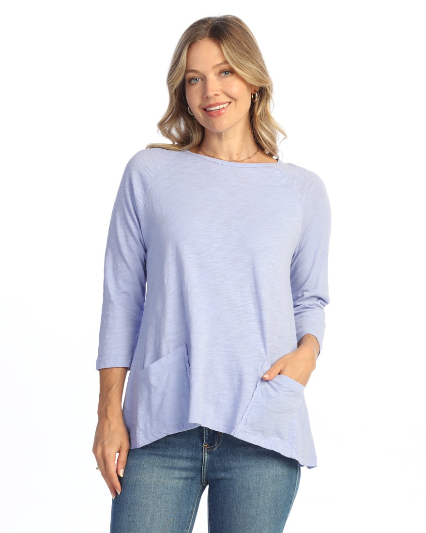 Solid Garment Dyed Cotton Slub Patch Pockets Tunic Top