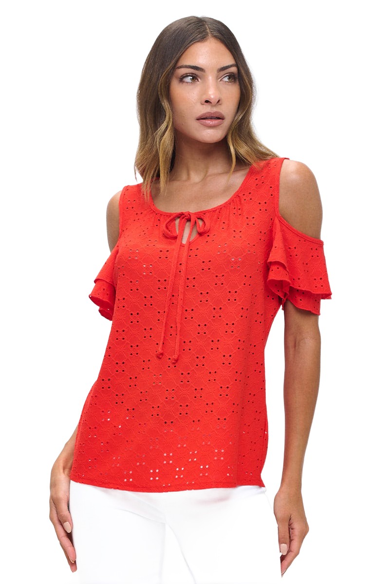 Cold Shoulder Eyelet Top