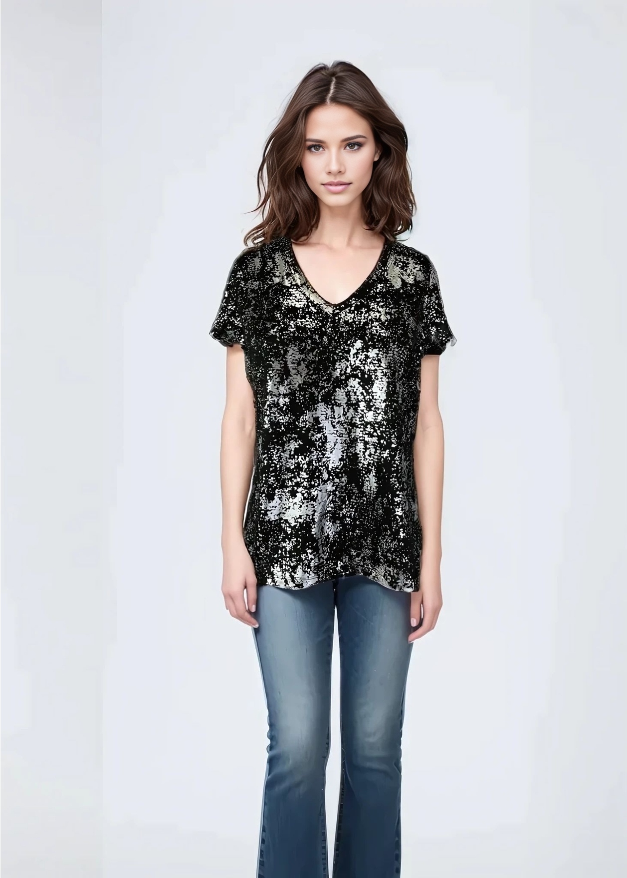 Short Sleeve V Neck Cloud Top