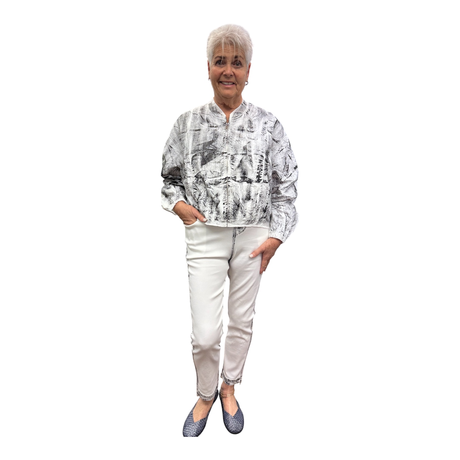 White Zip Up Jacket with Black Paint