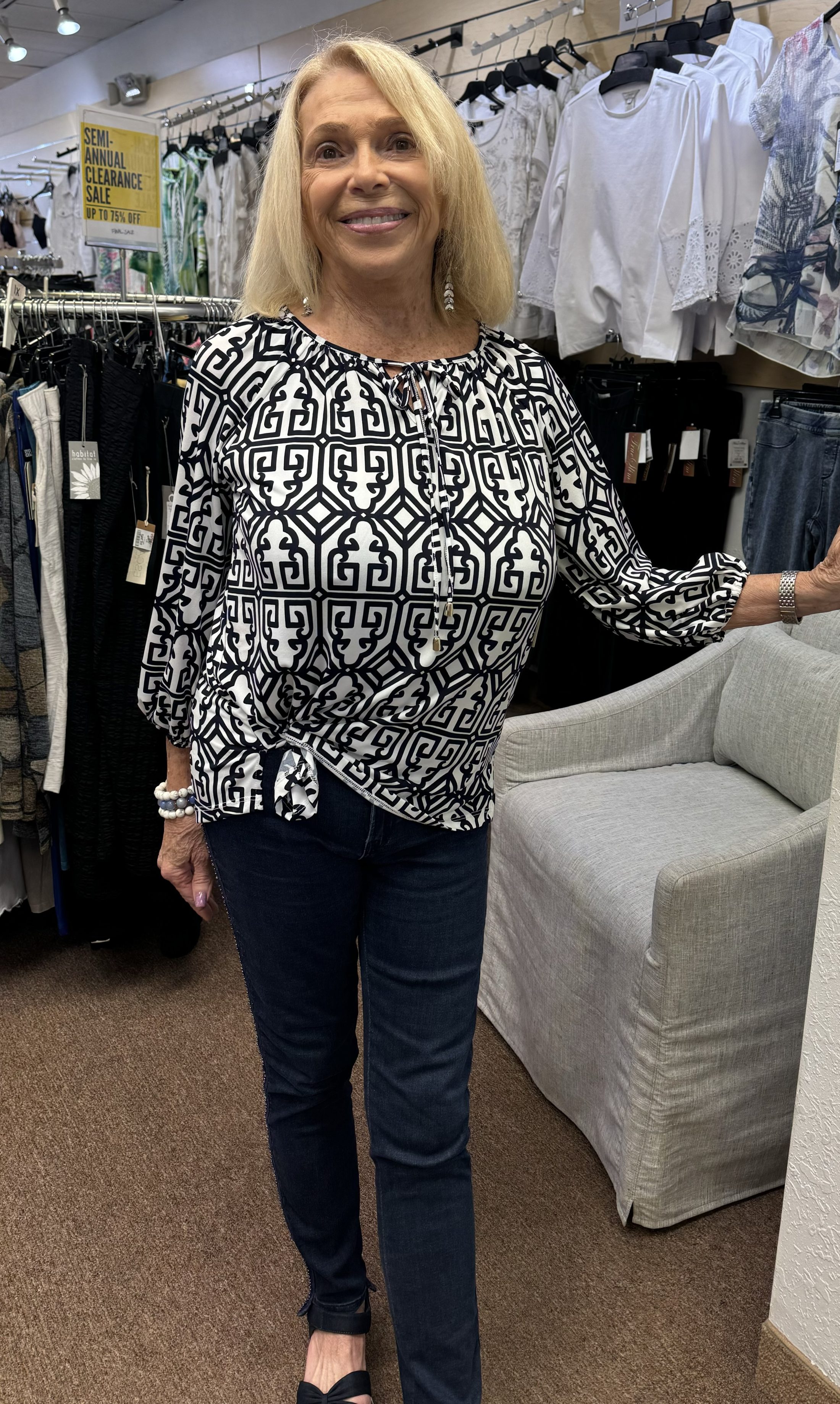 Ragland 3/4 Sleeve Tie Front Neck Hi-Lo Peasant Top