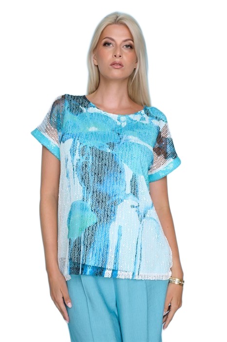 Contrast Cuff Printed Top