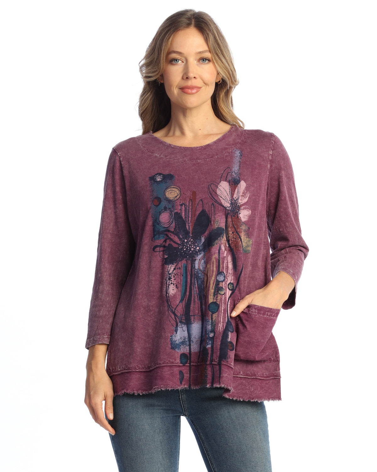 Plum Mineral Washed Cotton Slub Tunic Top