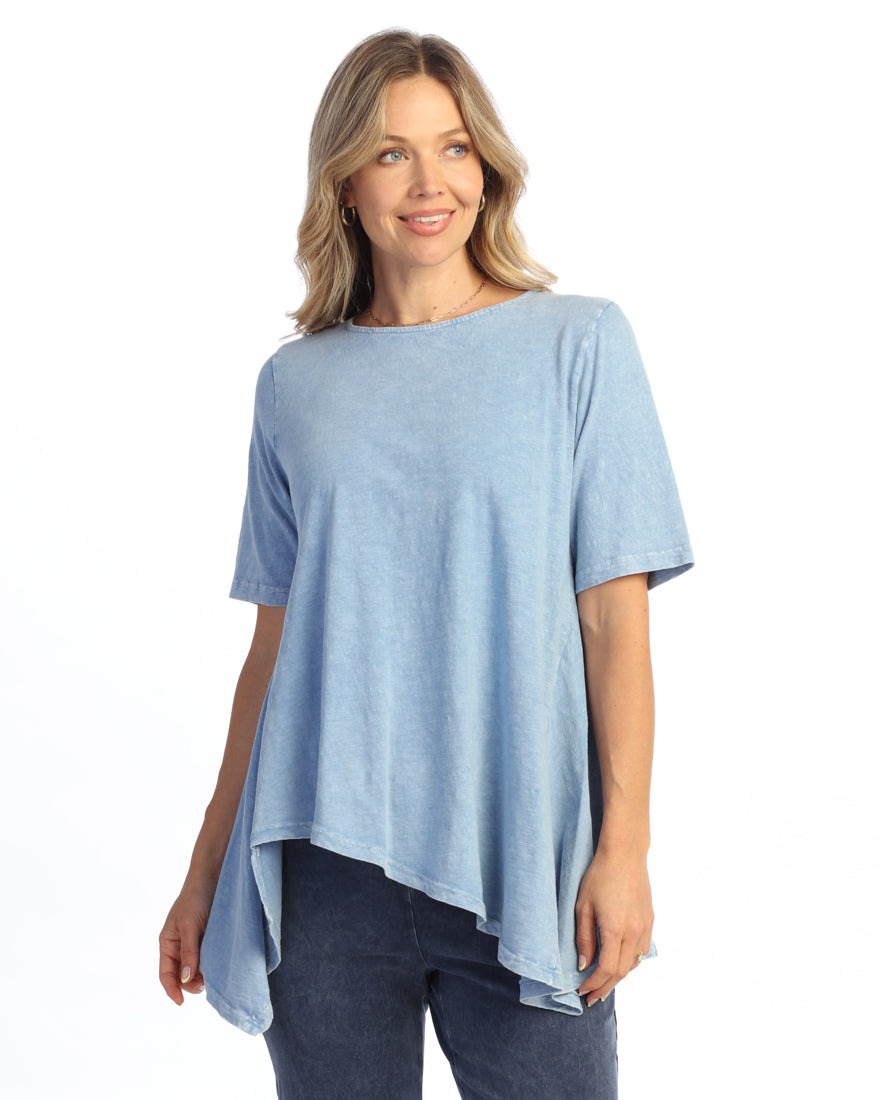 Plus Mineral Washed 100% Cotton Slub Asymmetric Hem Tee - 1X - Cornflower