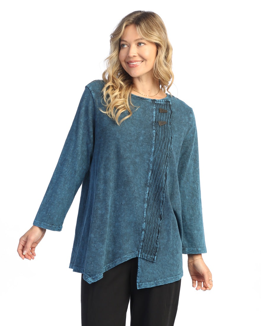 Drama Mineral Washed Cotton Faux Wrap Shirt