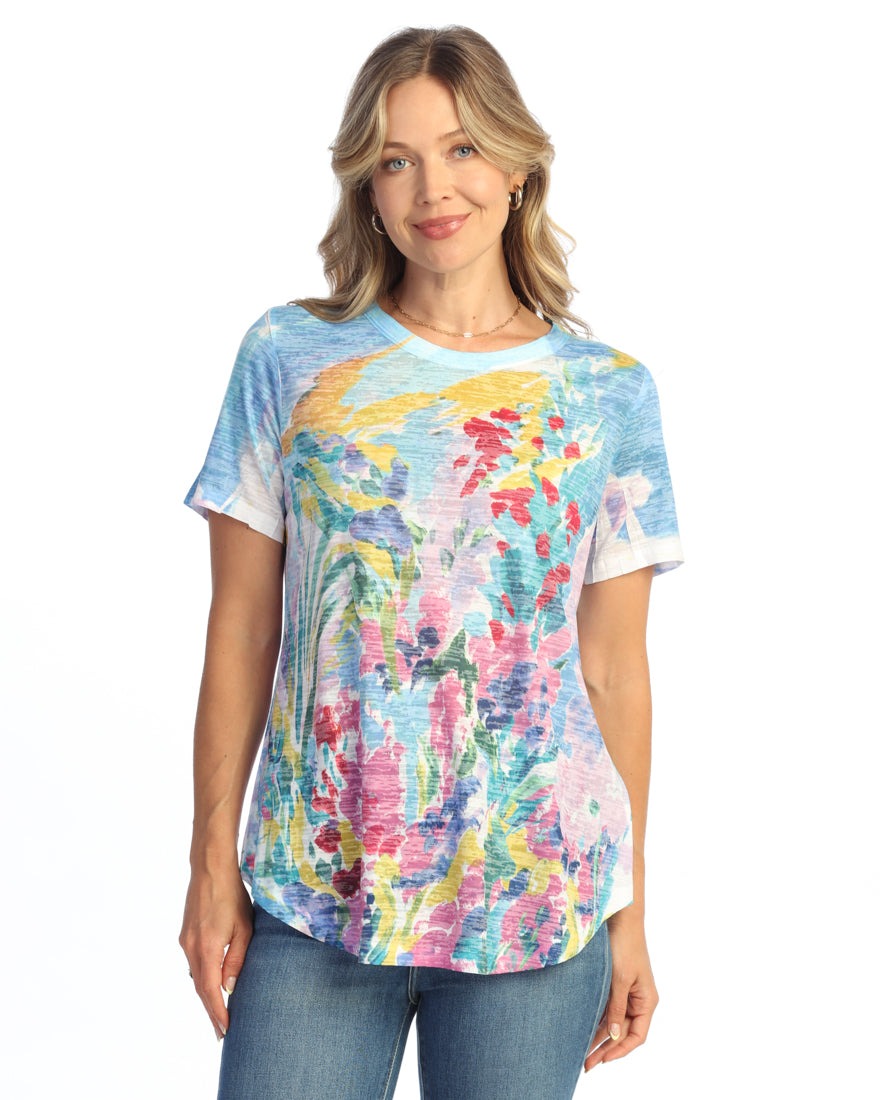 Lavender Burnout Short Sleeve Round Hem Top