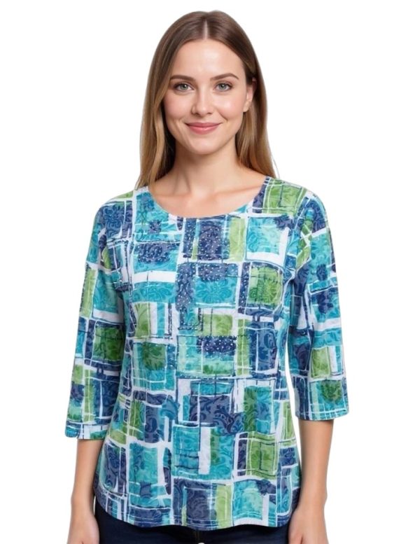 Blocks Round Neck 3/4 Sleeve Tee