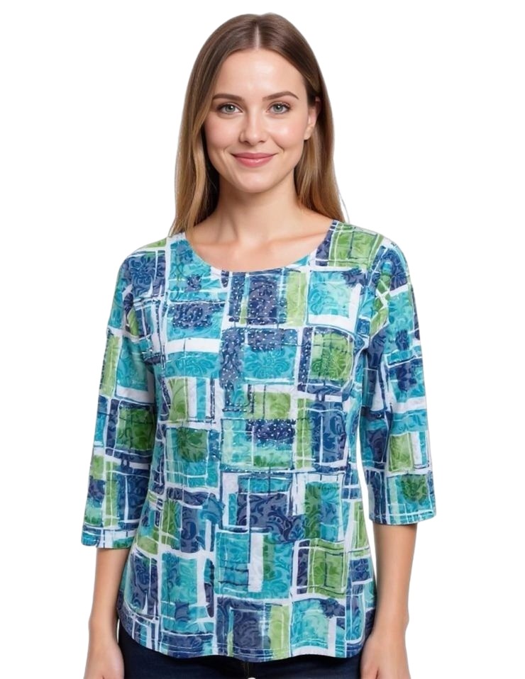 Blocks Round Neck 3/4 Sleeve Tee
