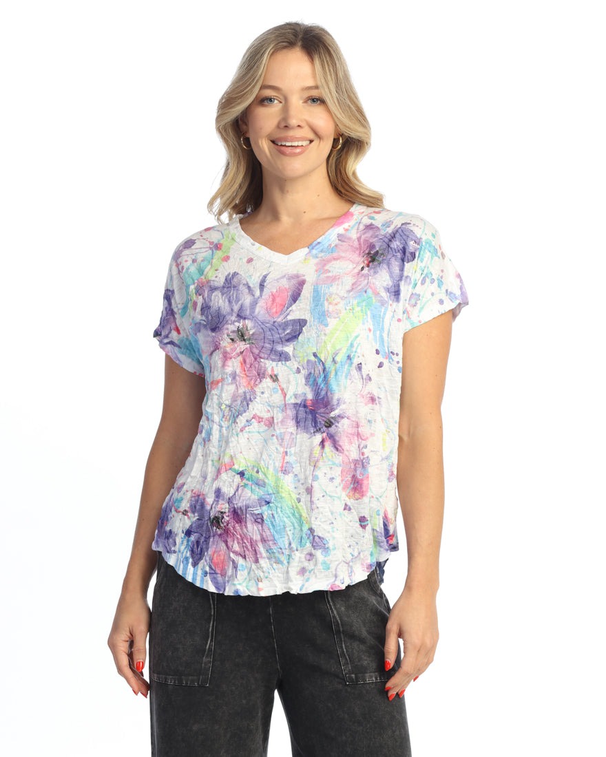 Sophia Rayon Burnout Crushed Dolman Sleeve V Neck Top