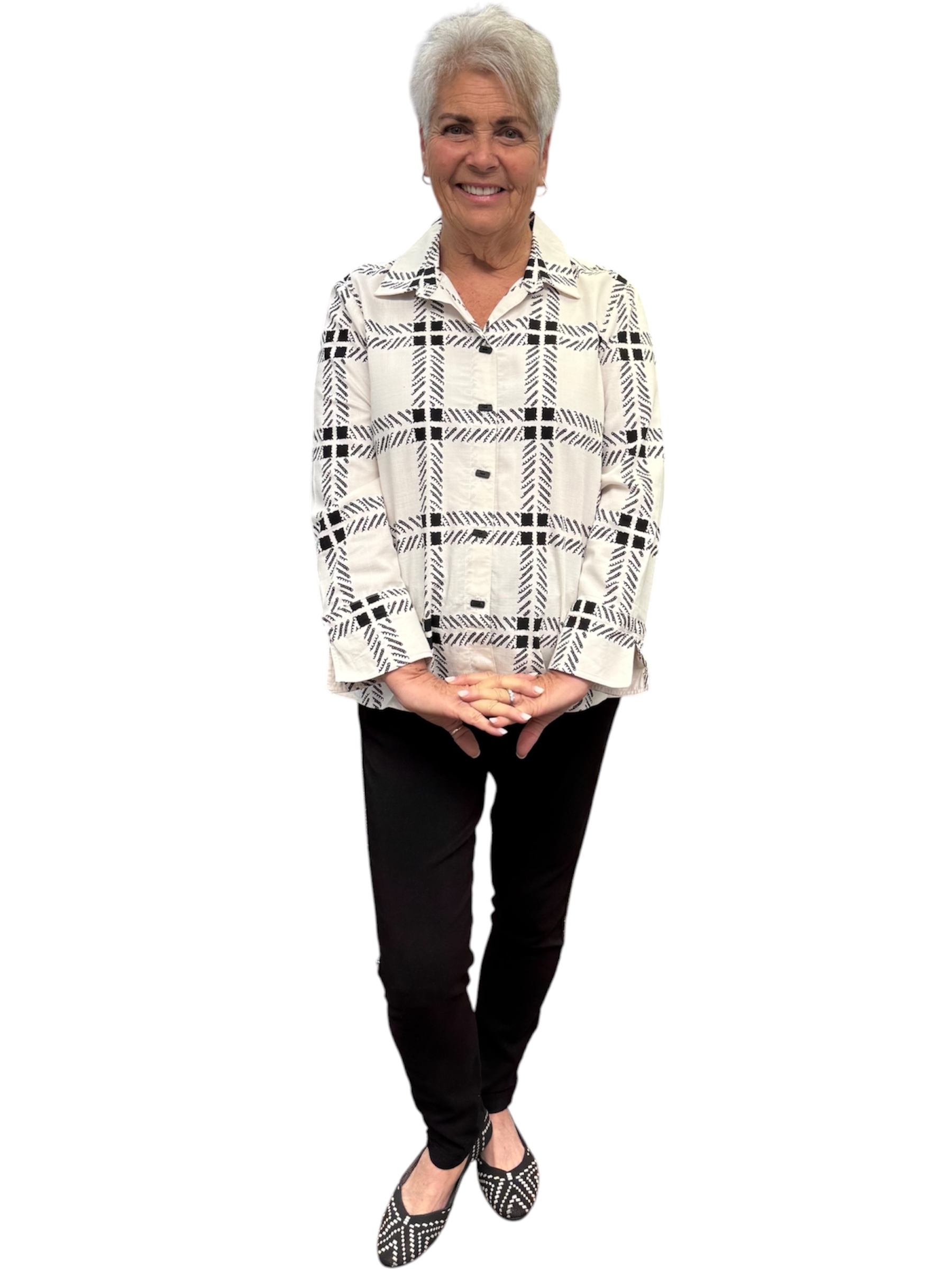 Turn Up Cuff 3/4 Sleeve Button Front Woven Shirt