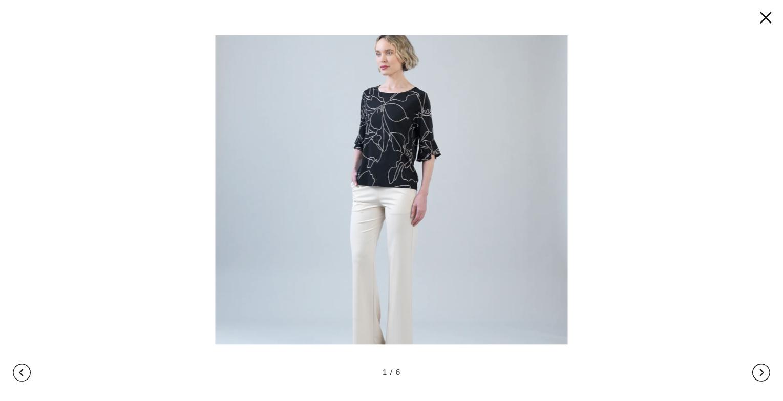 Floral Foiled Outline Soft Knit Top w/ Tulip Cuff - Black/Taupe