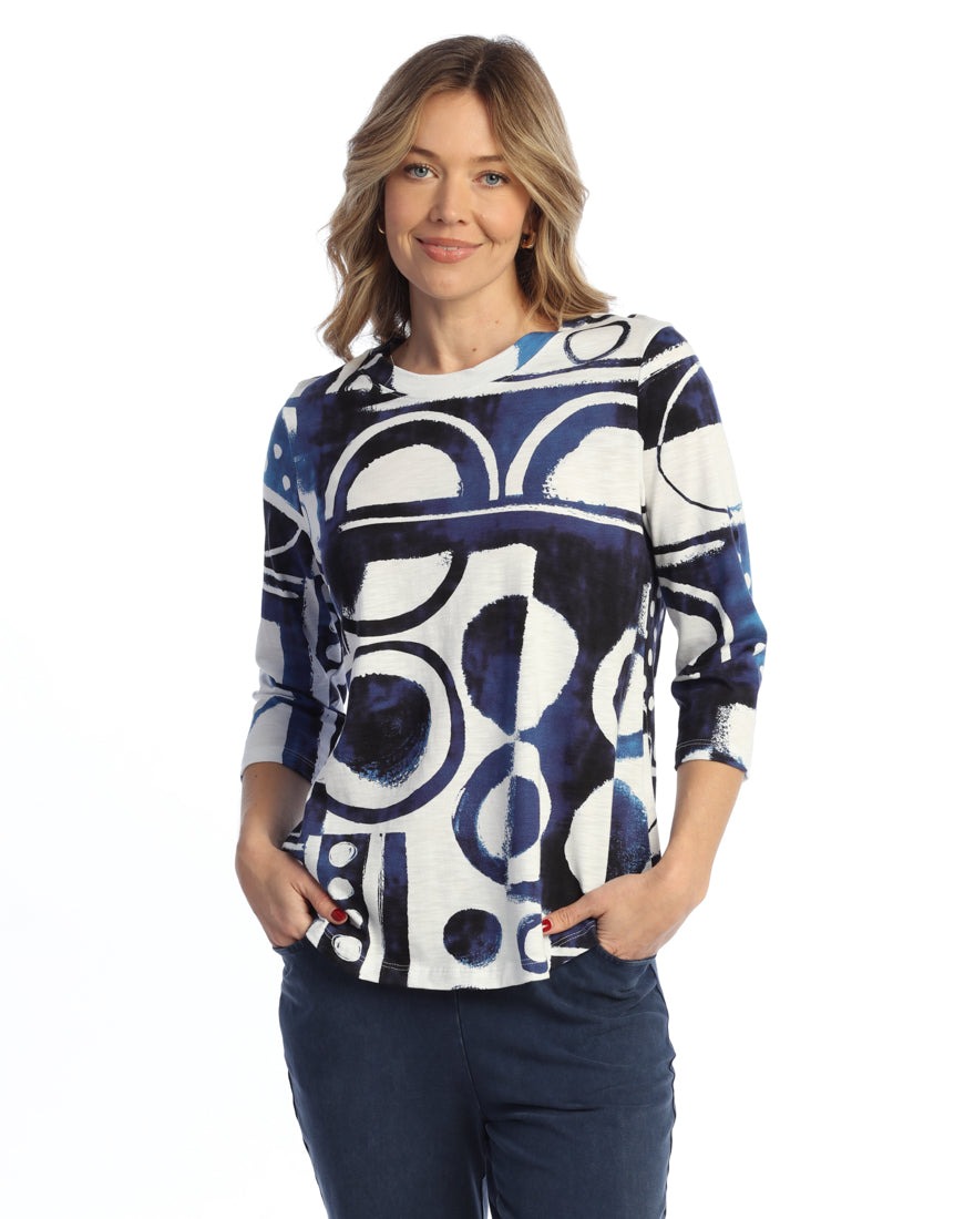 Dottie Cotton Modal Round Neck Top with 3/4 Sleeves