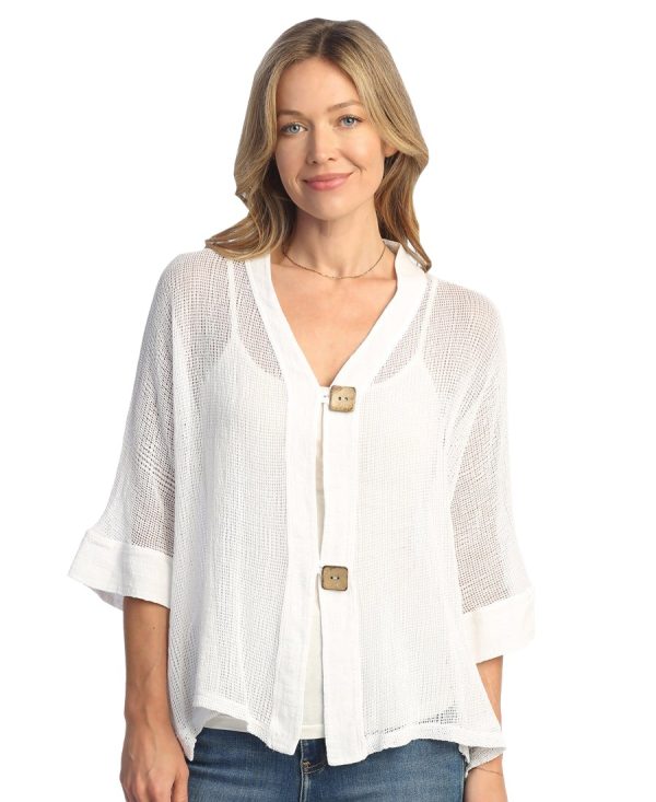 Cotton Mesh Cardigan with Two Buttons