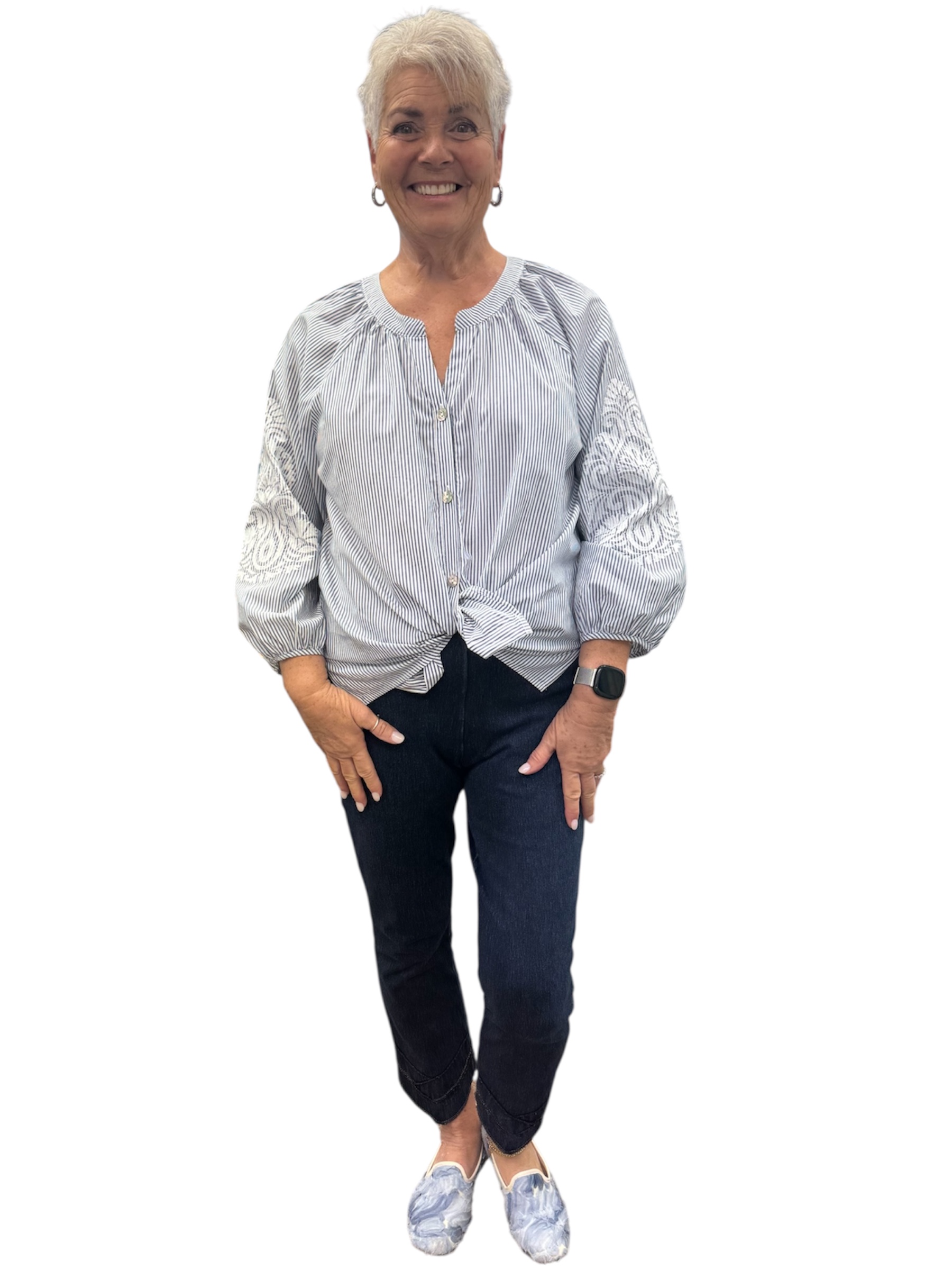 Ragland Sleeve Band Collar Button Front Tie Waist Shirt