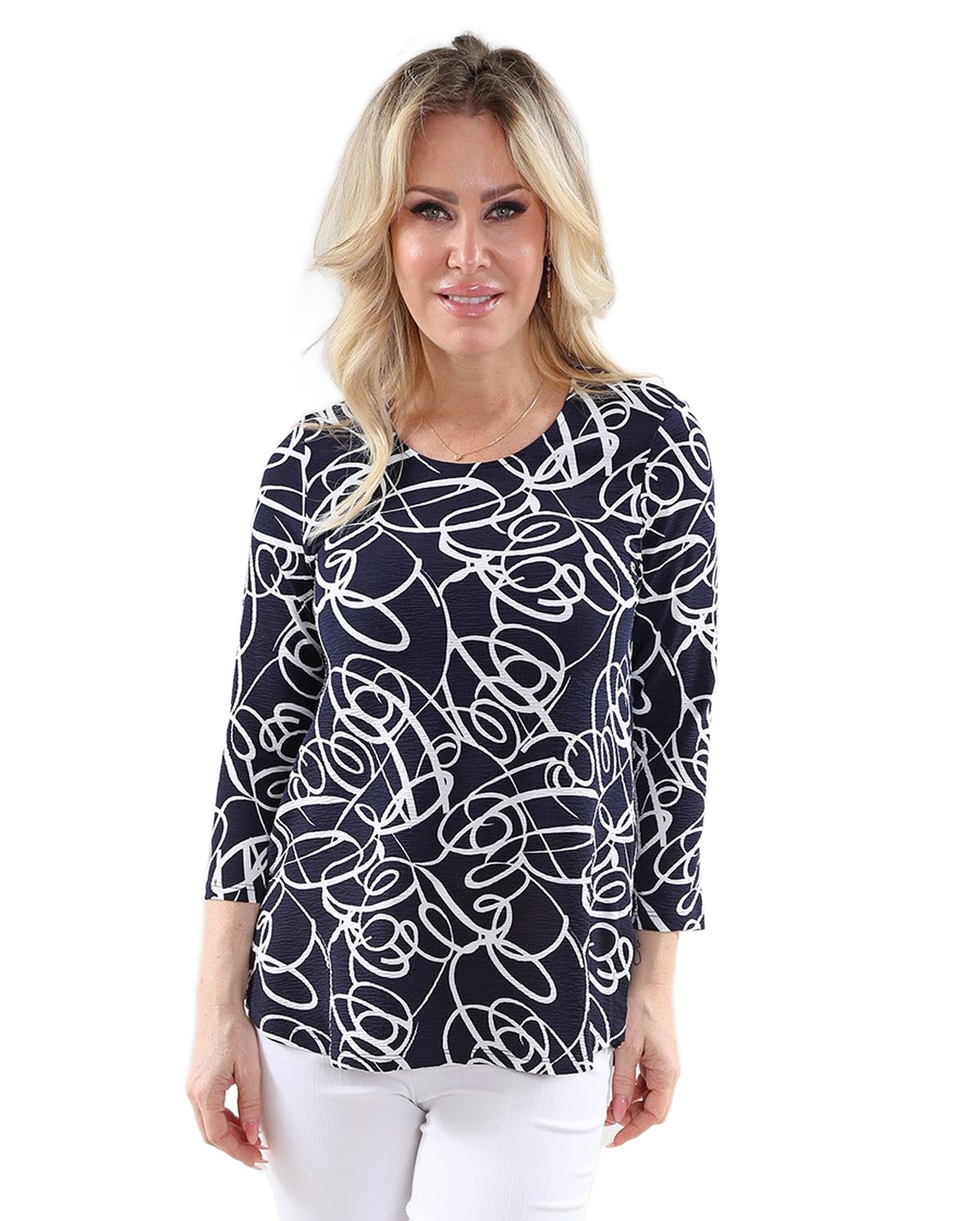 3/4 Sleeve Top Navy and White