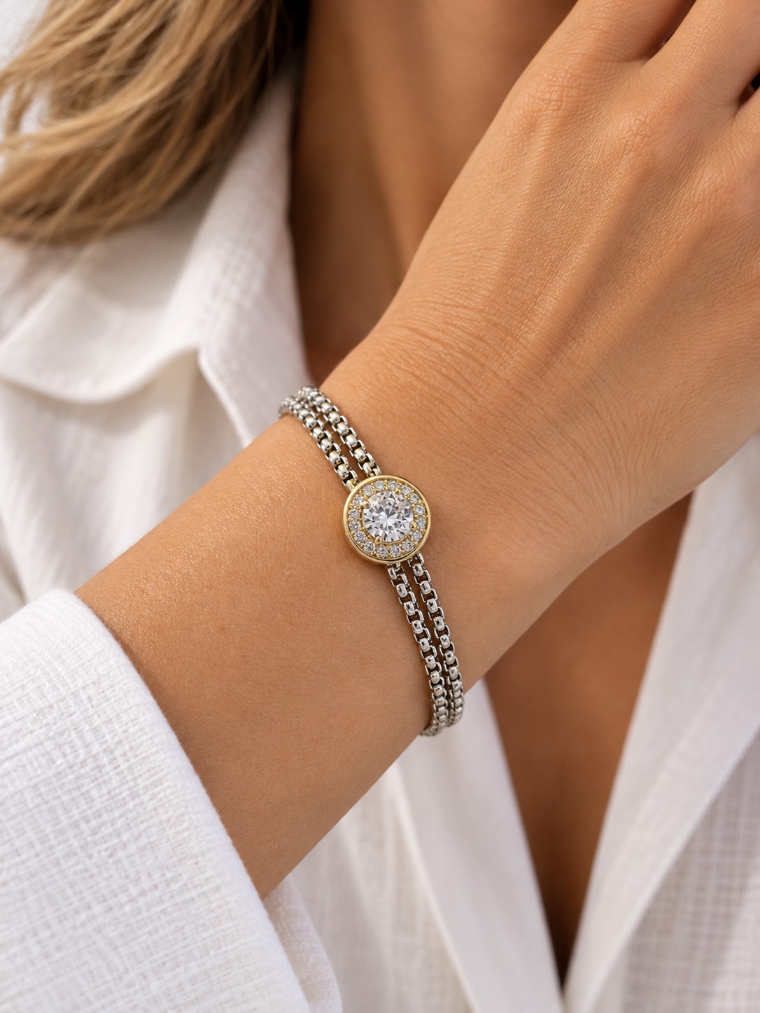 Two Strand Bracelet with Circle Middle and Stones