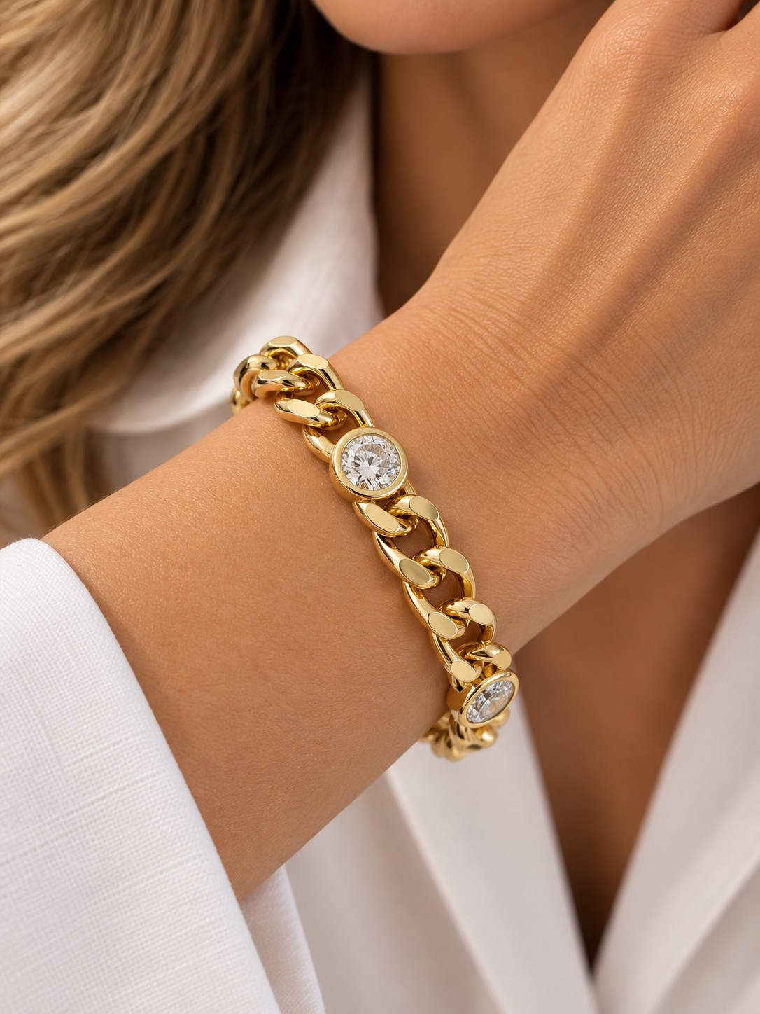 Lobster Clasp Chain Bracelet with Three CZ Stones