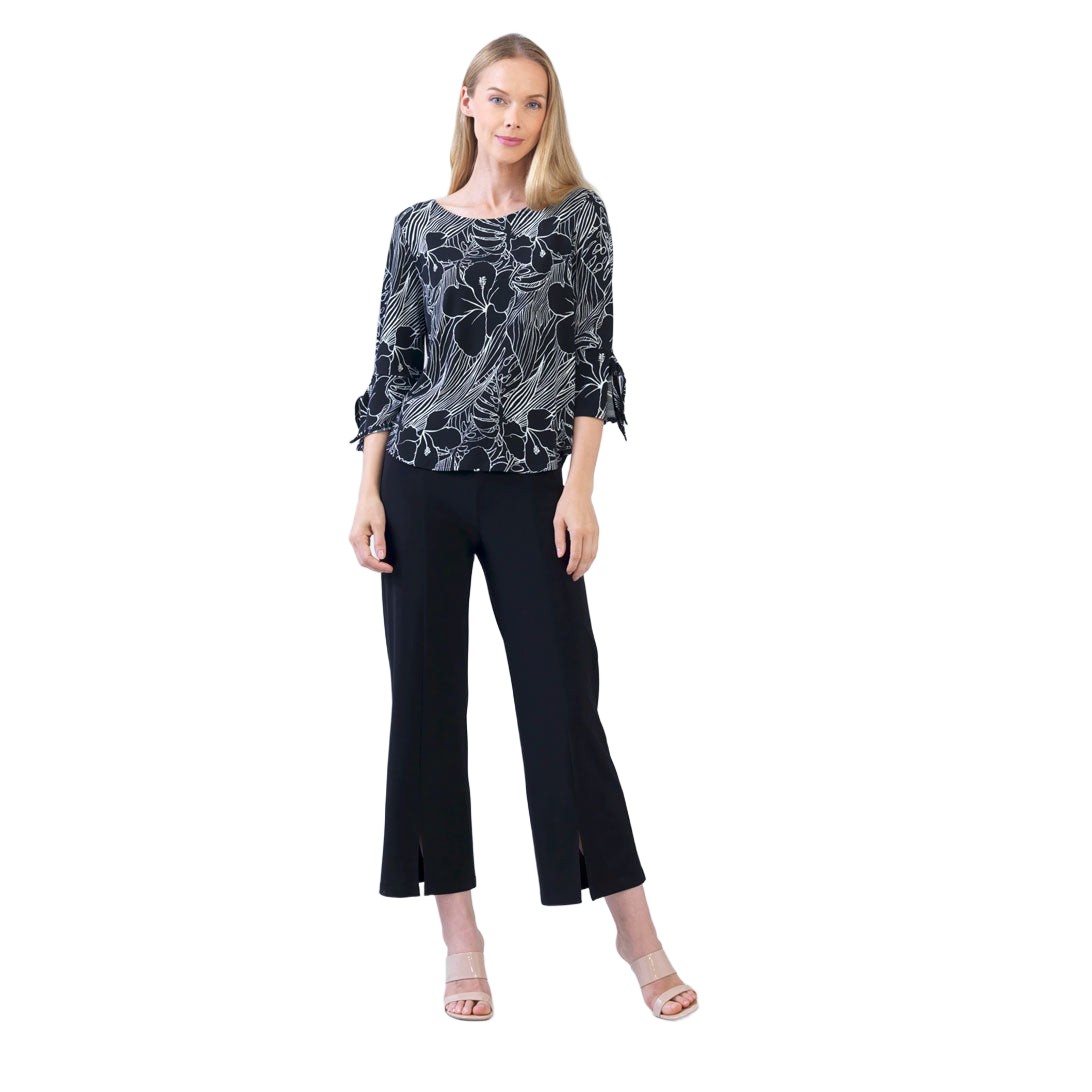 Crepe Knit Tie Cuff Curved Hem Top