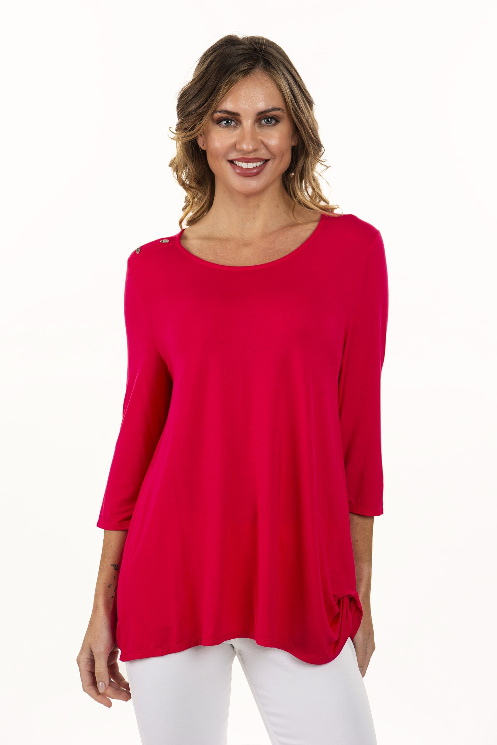 Round Neck Top with Shoulder Button Detail