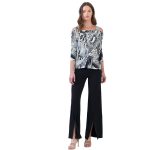Abstract Print Soft Knit Open Shoulder Top