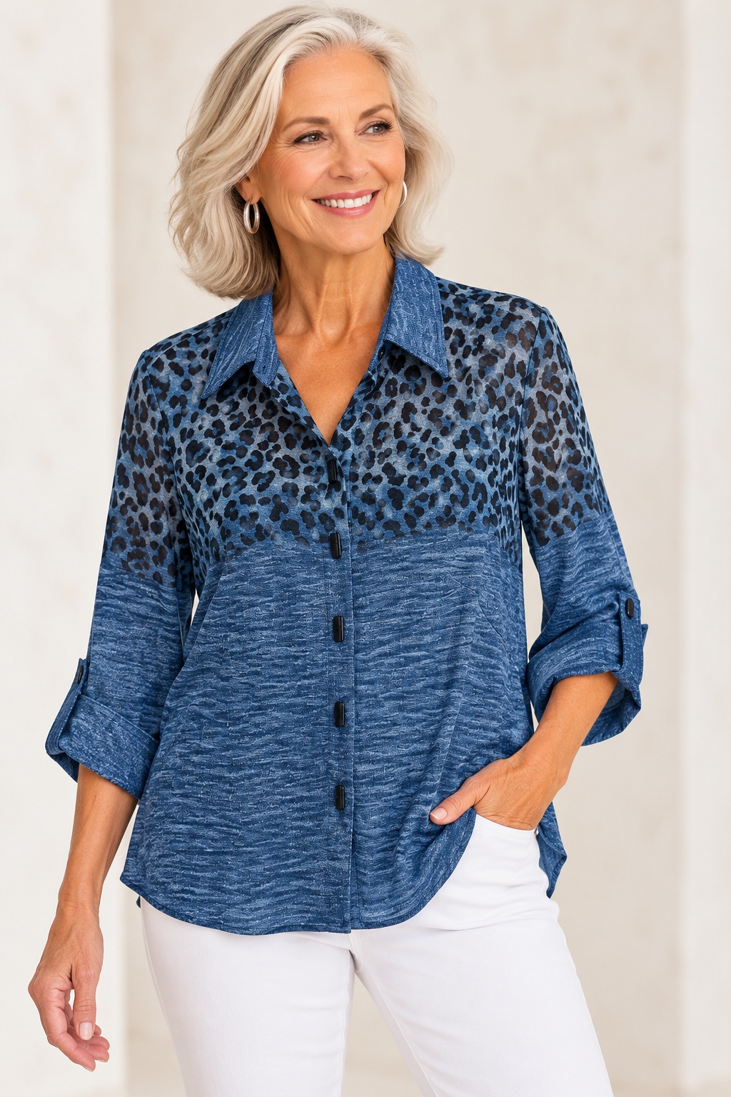 Turn-Up Cuff Hi-Lo Shirt