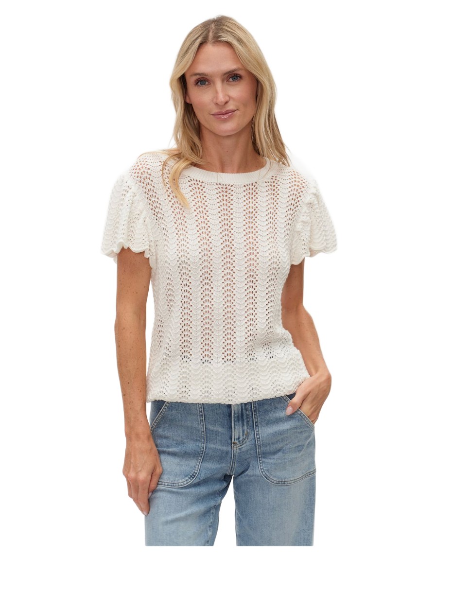 Mineral Washed Flounce Hem Mesh Cardigan