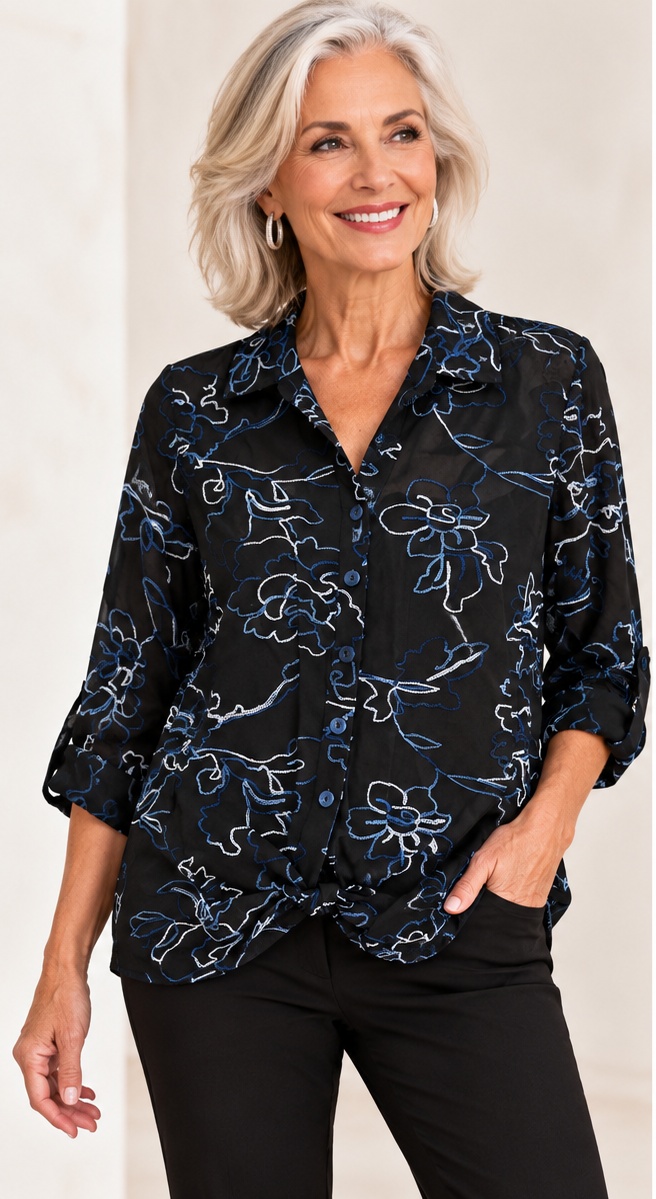 Tie Waist Roll Tab Shirt