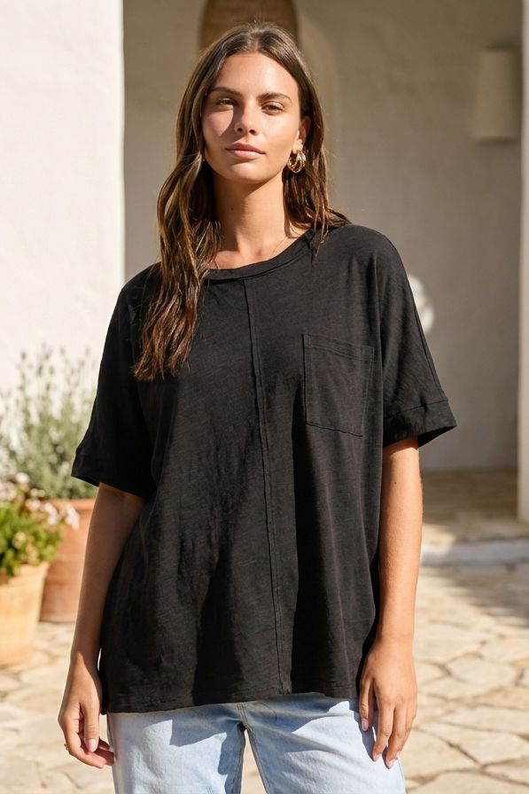 Black V Neck Tee