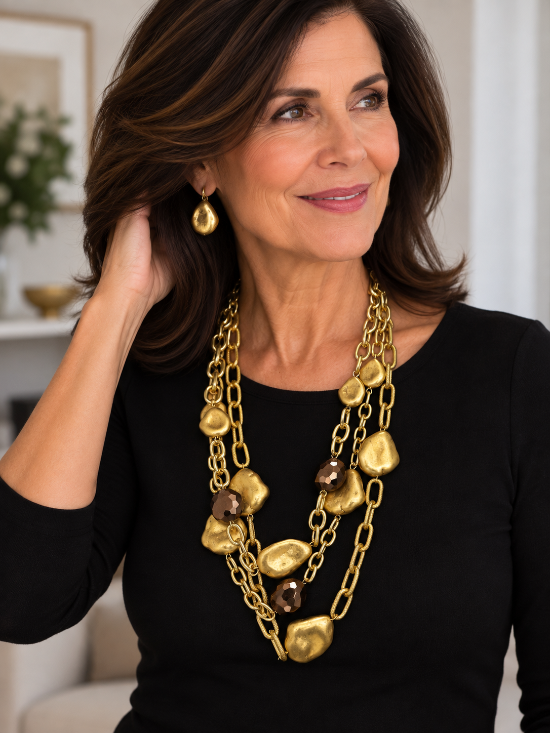 Short Three Layer Nugget Necklace Set