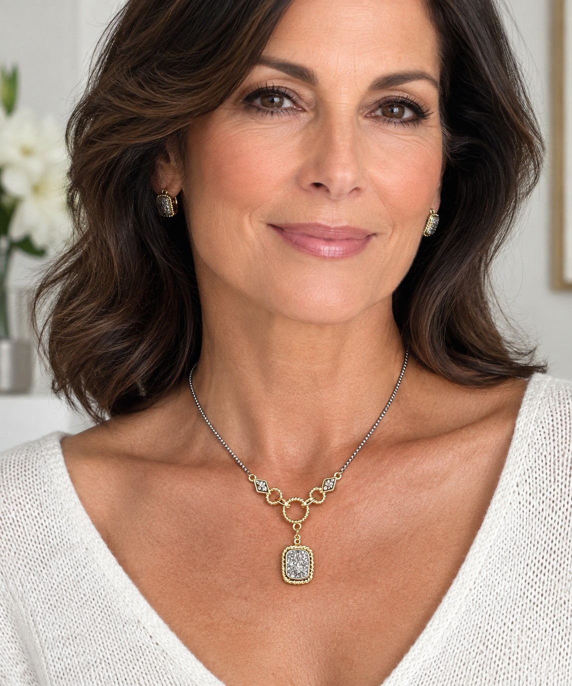 Short Pave CZ Square Necklace with Diamond Spacers