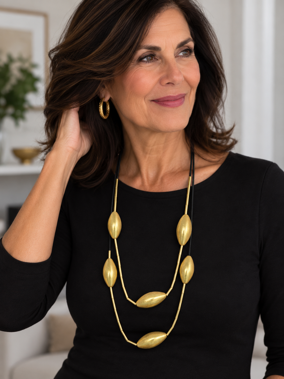 Vinyl Cord Necklace with Multi Tube and Oval Tube