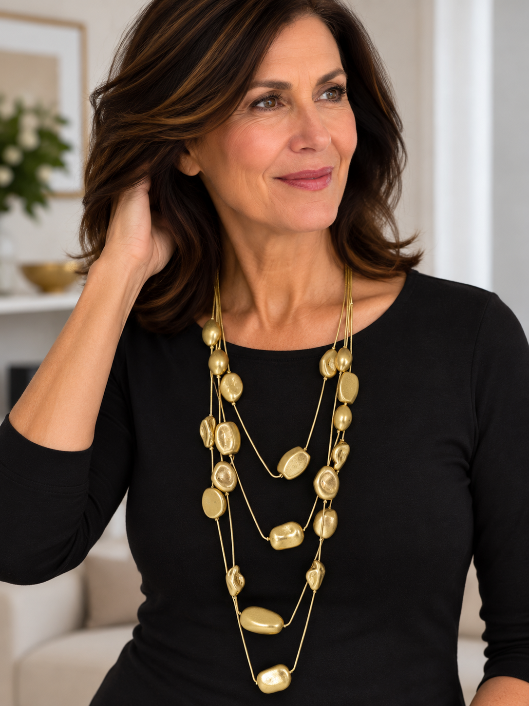 Long Three Layer Nugget Necklace Set